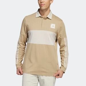 Adidas Adicross Long Sleeve Golf Polo Shirt Tan Rugby Style